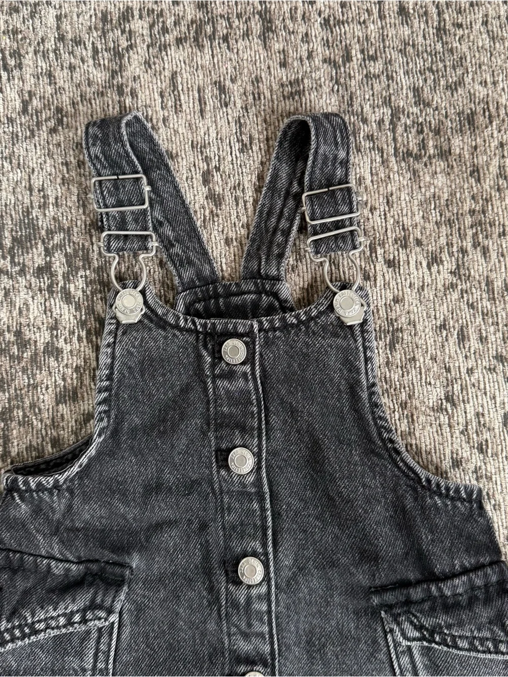 Zara Kids Black Denim Pinafore Dress Overalls Jumper Faded Acid Wash 12-18 Month